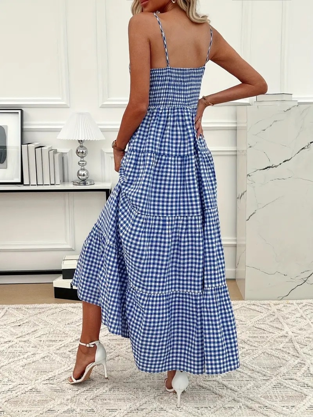Vigoss Blue Gingham  Maxi Dress Size M
